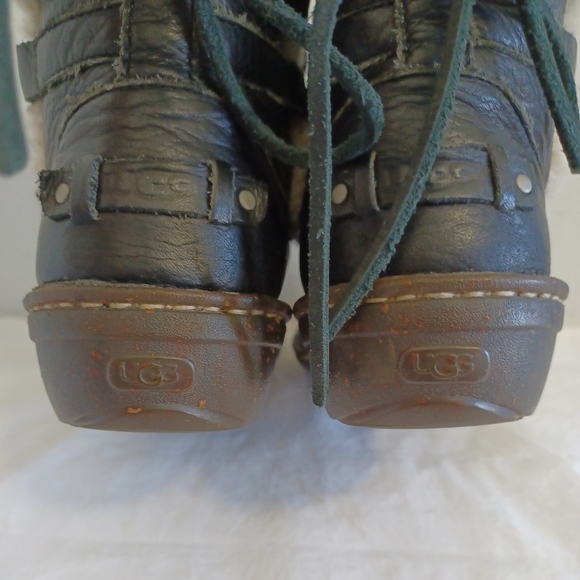 Ugg Rianne winter boots women's black leather sheepskin lined ankle size 7 - Picture 12 of 13